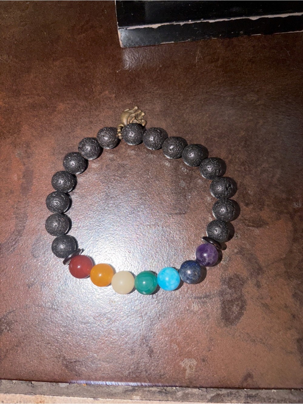 Mens Beaded Chakra Lava Stone Bracelet - Multicolor 10 inch Pride Rainbow